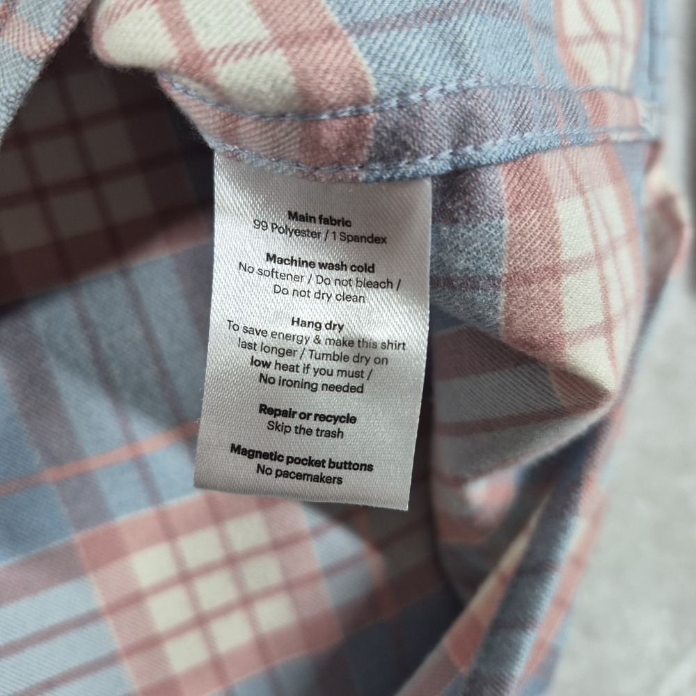 Poncho Flannel Shirt Men's Large Blue Pink Plaid Long Sleeve Regular Fit Comfort - Picture 7 of 8
